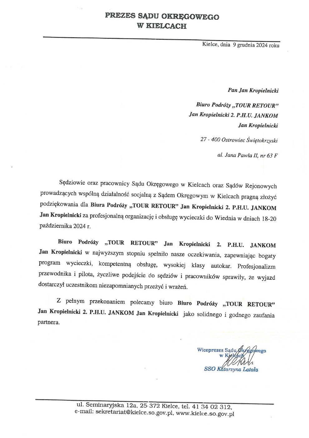 Referencje — Sąd Okręgowy w Kielcach, 09.12.2024